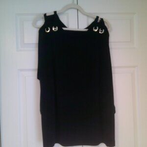 Chicos Travelers Hardware Cold Shoulder Slinky Navy Blue Tunic Top Size XL